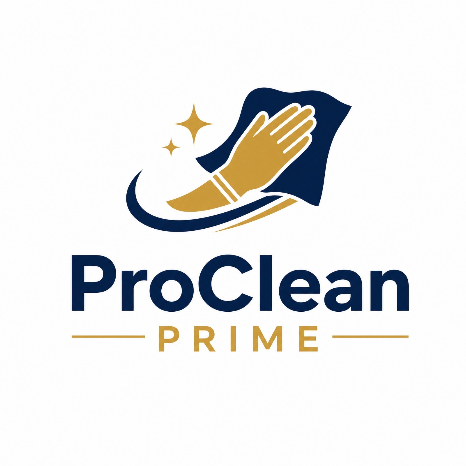 Logo de ProClean Prime - mano dorada sobre onda azul marino